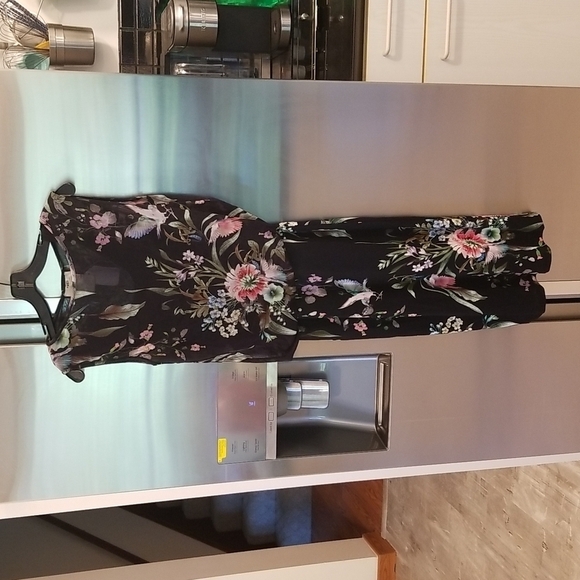 💕FUZZI💕 Navy Floral Sheath Dress 100% Viscose Crepe Large - Picture 8 of 16